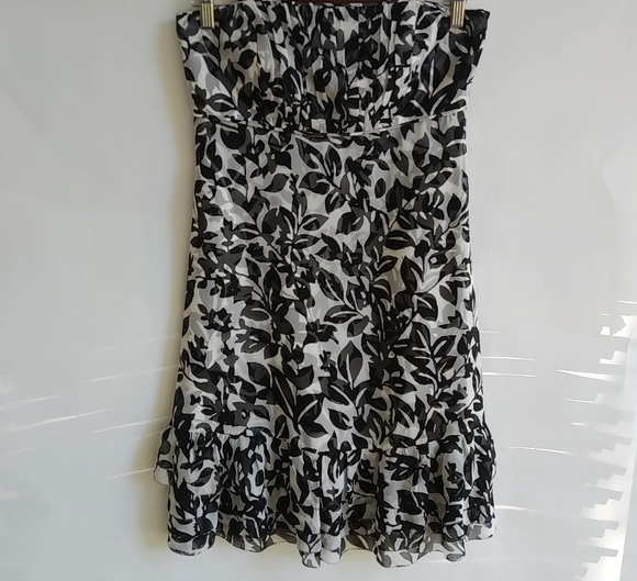 WHBM 4 SILK Strapless Bra Dress in Black White Leaf Pattern - Picture 2 of 7